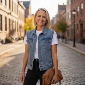 Pink Lily Light Wash Denim Vest | Classic Sleeveless Jean Jacket XL